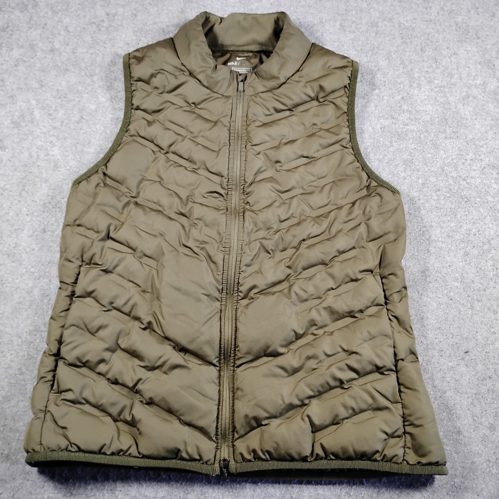 Nike‎ Aeroloft Repel Goose Down Vest Womens L Green Brown Puffer Running Track